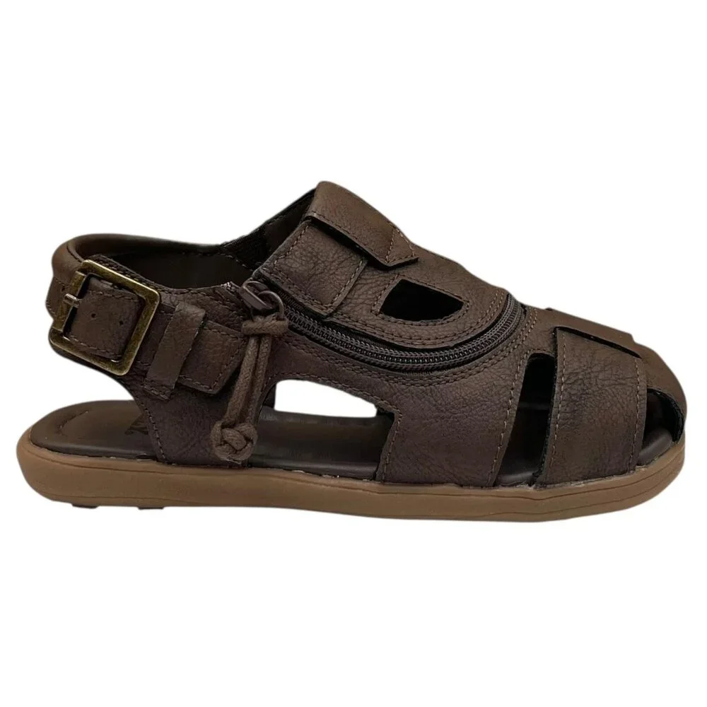 BILLY Youth Boys Girls‎ Slip-on Sandal Size 2Y Brown Fisherman Full-Zip Closure
